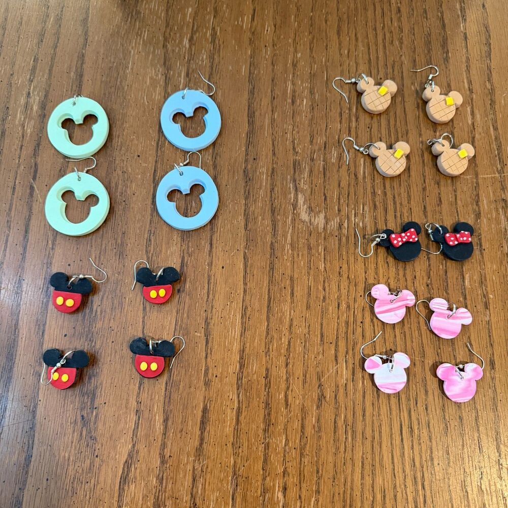 Lot 9 Handmade Disney Inspired Mickey Minnie Clay Dangle Earrings Mixed Styles